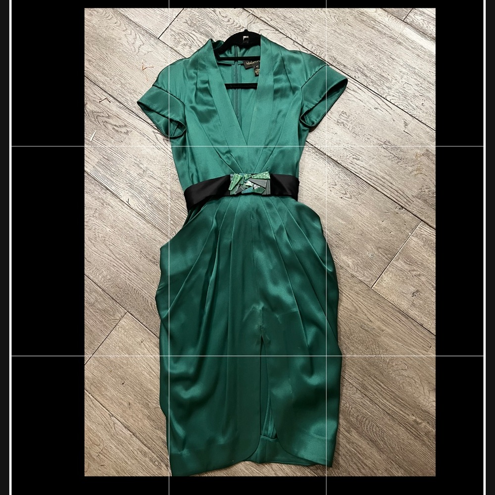 Catherine Malandrino emerald color jeweled belted dress